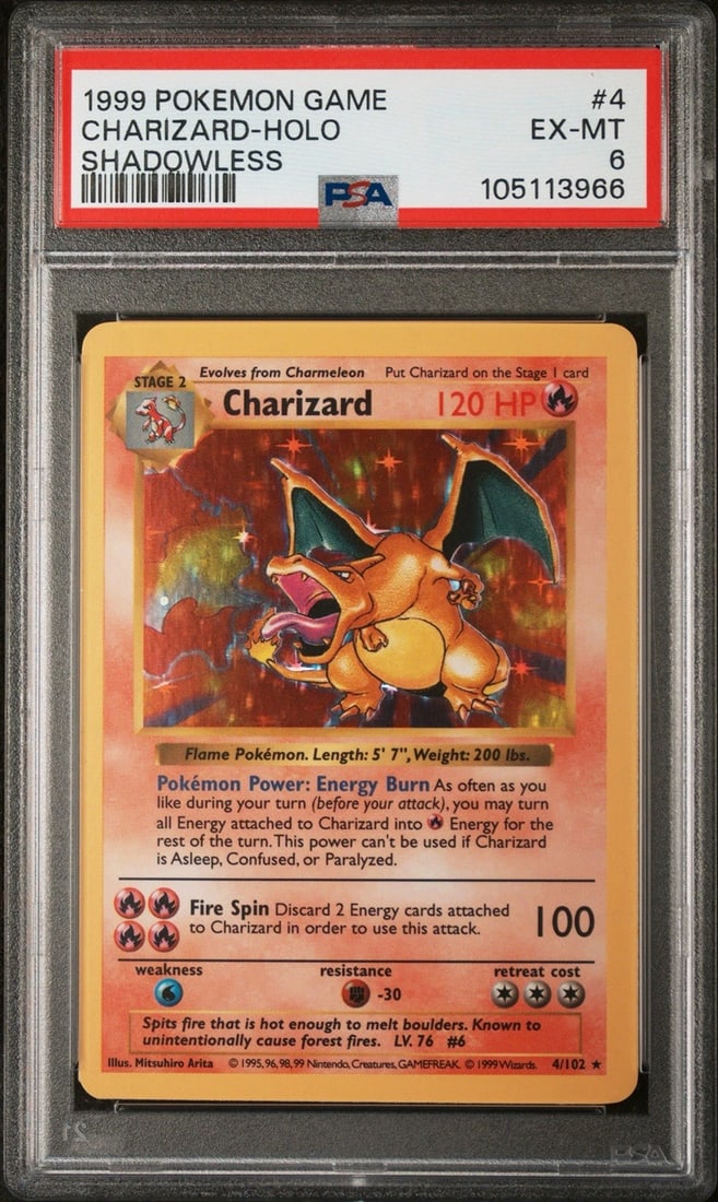 1999 Pokemon Game TCG CHARIZARD SHADOWLESS HOLO PSA 6 EX-MT 4/102 ENGLISH (1 of 2)