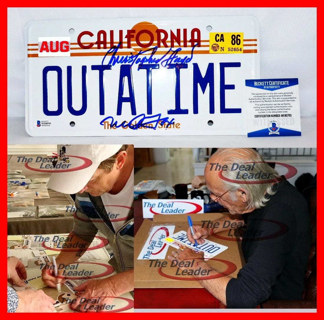 Michael Fox Christopher Lloyd Back To Future Signed License Plate Beckett PSA (1 of 7)