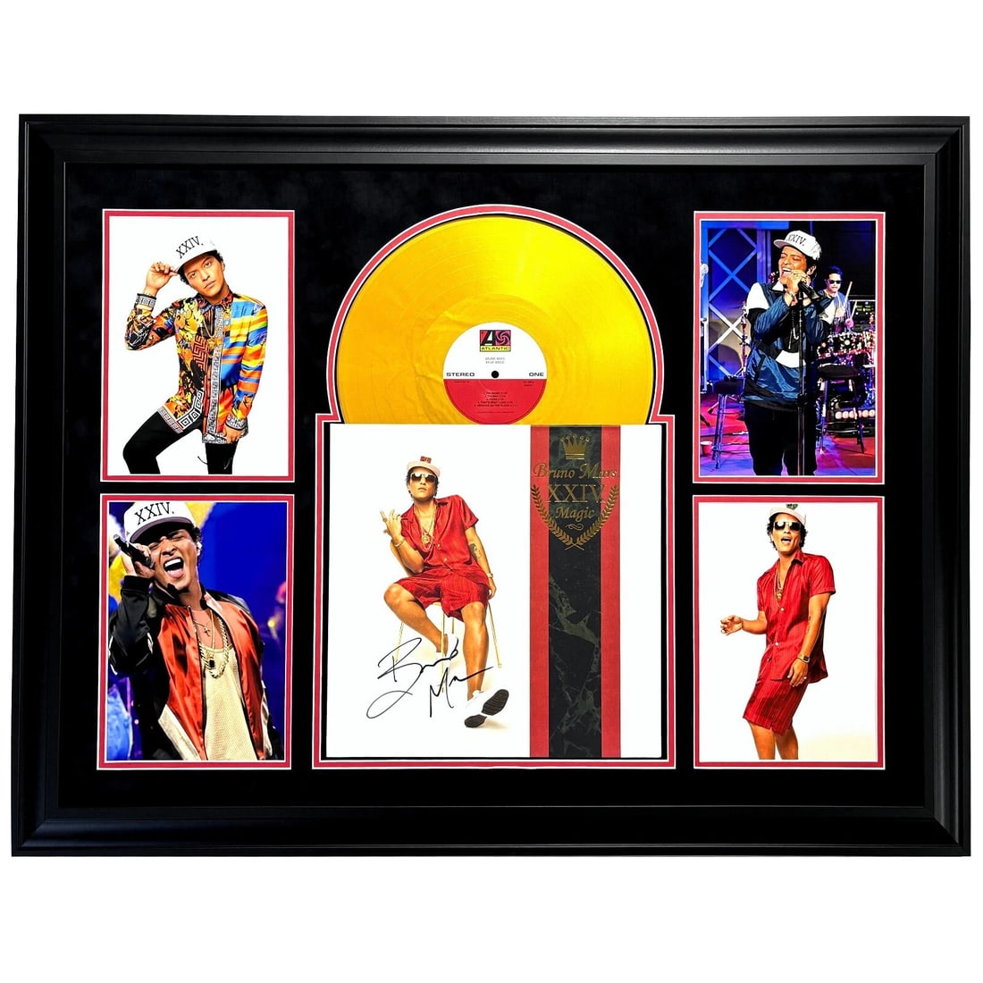 Bruno Mars Autographed 24K Magic Vinyl Record Album Framed Collage JSA Signed: Industry: Music,Signed: Yes,Musician: Bruno Mars,Autograph Authentication: James Spence (JSA),Object Type: Record,Original/Reproduction: Original,Country/Region of Manufacture: United States