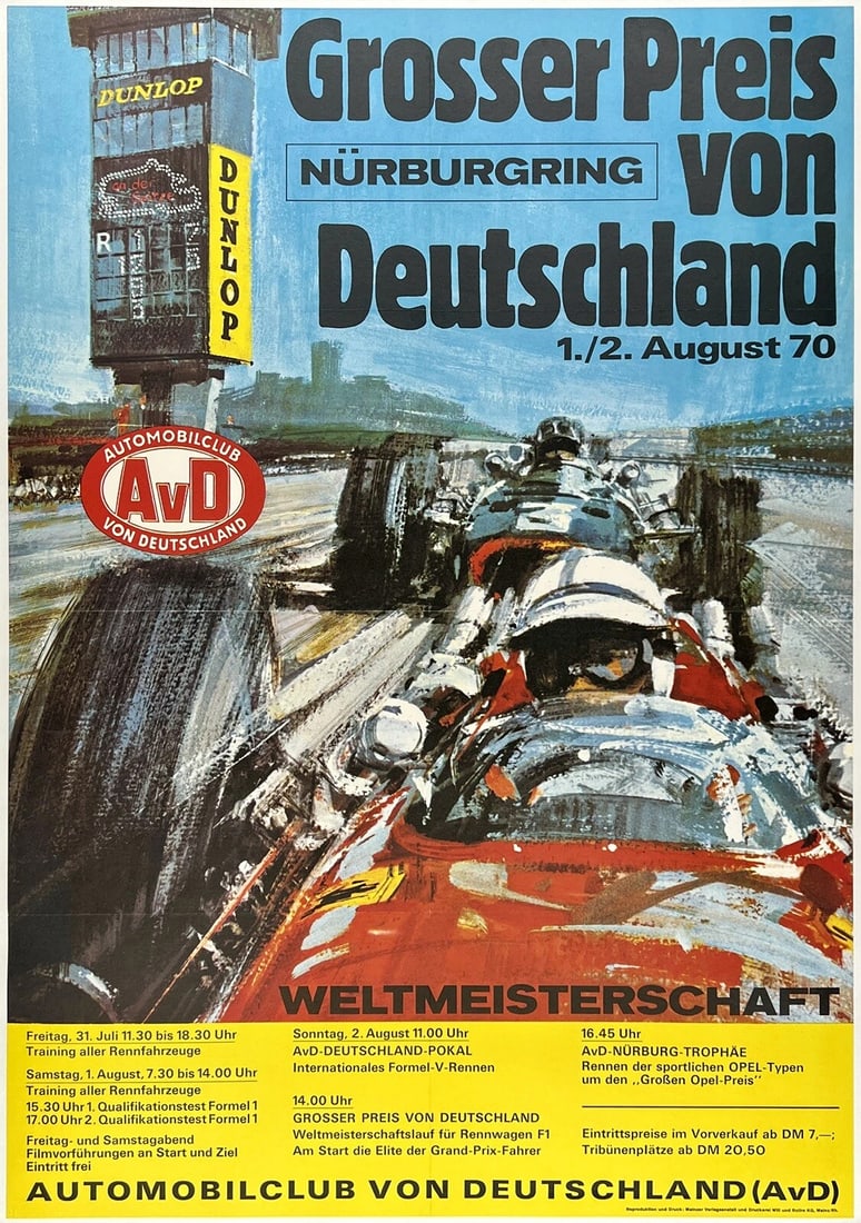 Original Vintage Poster GP VON DEUTSCHLAND Germany Auto Racing 1970 LINEN: Condition: Used,Artist: Michael Turner,Type: Poster,Year of Production: 1970,Width (Inches): 23.2",Height (Inches): 33.3",Style: Vintage,Original/Licensed Reprint: Original,Subject: Automobile Racing