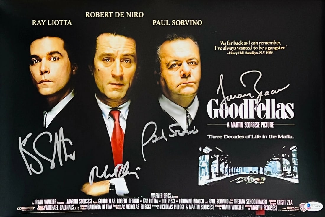 Liotta Sorvino Bracco De Niro Signed 12x18 Goodfellas Photo Beckett Witness: Industry: Movies,Movie: Goodfellas,Signed by: Robert De Niro,Autograph Authentication: Beckett,Object Type: Photograph,Original/Reproduction: Original