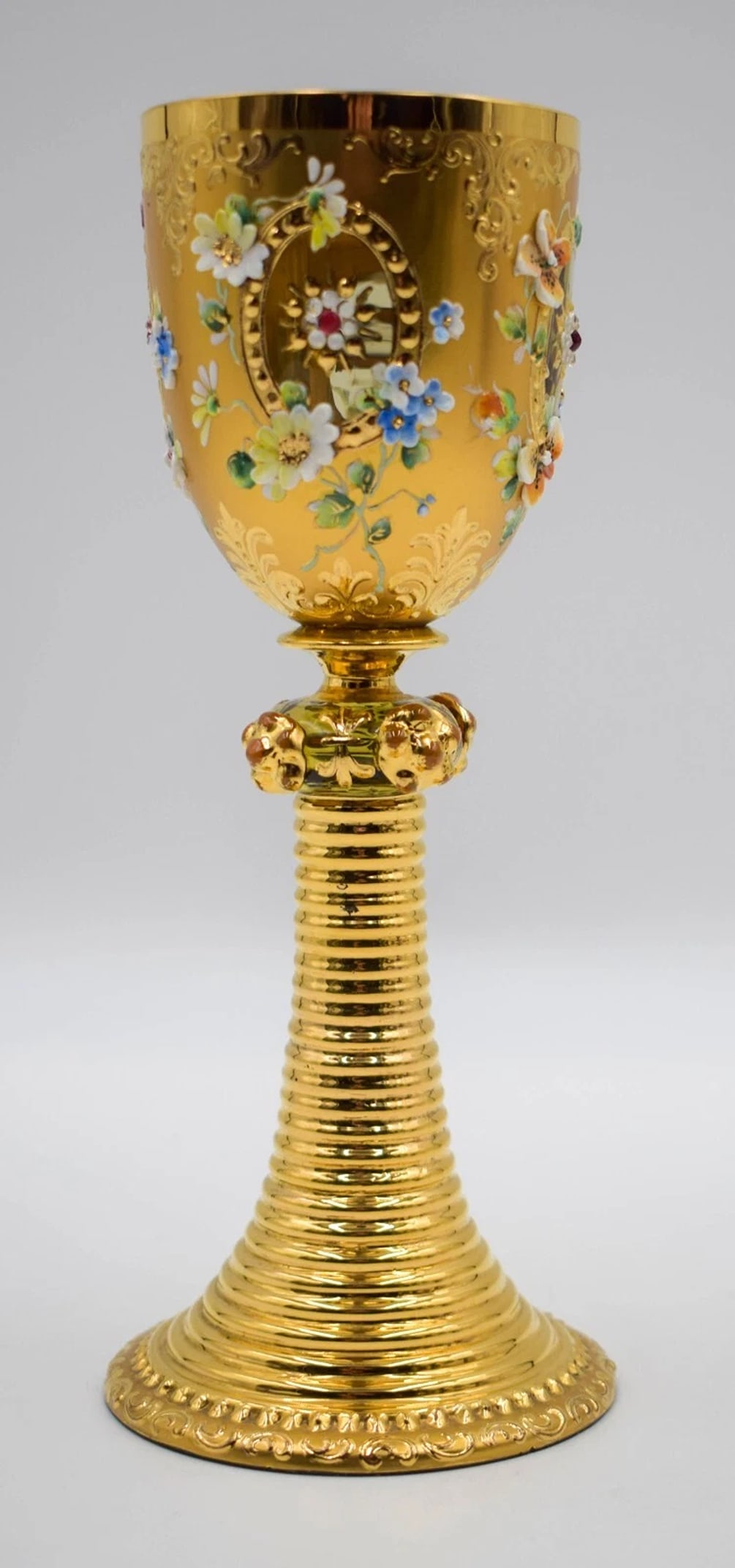 Rare Moser Heavy Raised Paste Gold, Jeweled and Enameled Hock Wine Glass, C1920: Condition: Used,Color: Gold,Type: Wine Glass,Brand: Moser,Year Manufactured: 1920