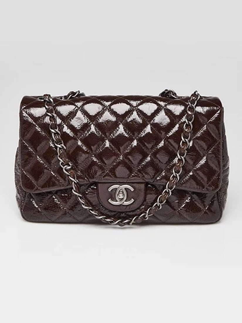 Chanel Dark Brown Quilted Patent Leather Classic Jumbo Single Flap Bag (1 of 10)