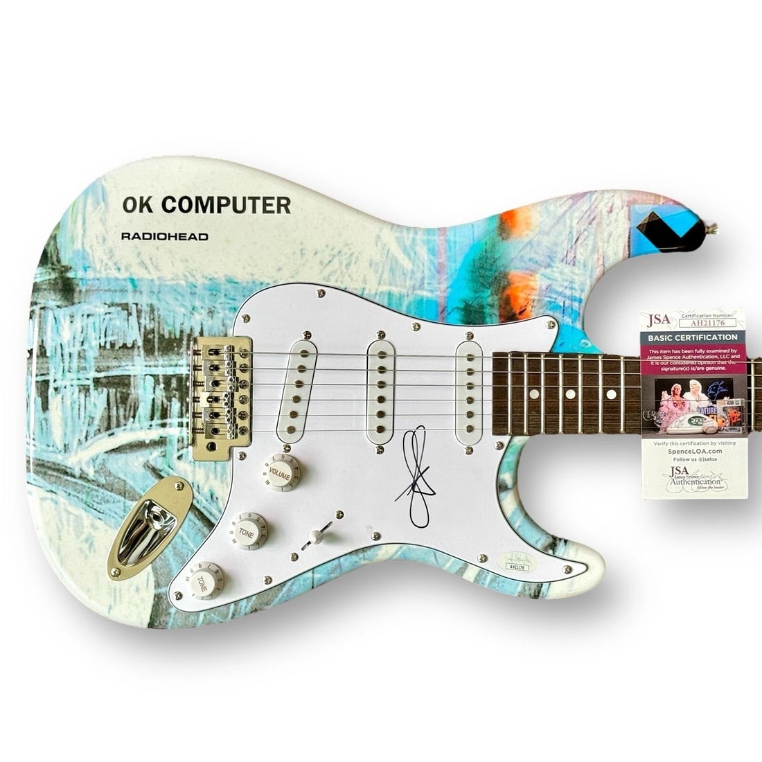 JONNY GREENWOOD Signed Guitar Custom Graphics 1/1 JSA COA RADIOHEAD OK COMPUTER: Industry: Music,Signed: Yes,Autograph Authentication: James Spence (JSA),Object Type: Guitar & Guitar Pick,Original/Reproduction: Original