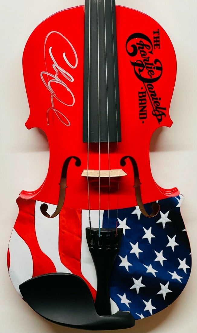 CHARLIE DANIELS Signed USA Flag Fiddle JSA LOA (1 of 1)