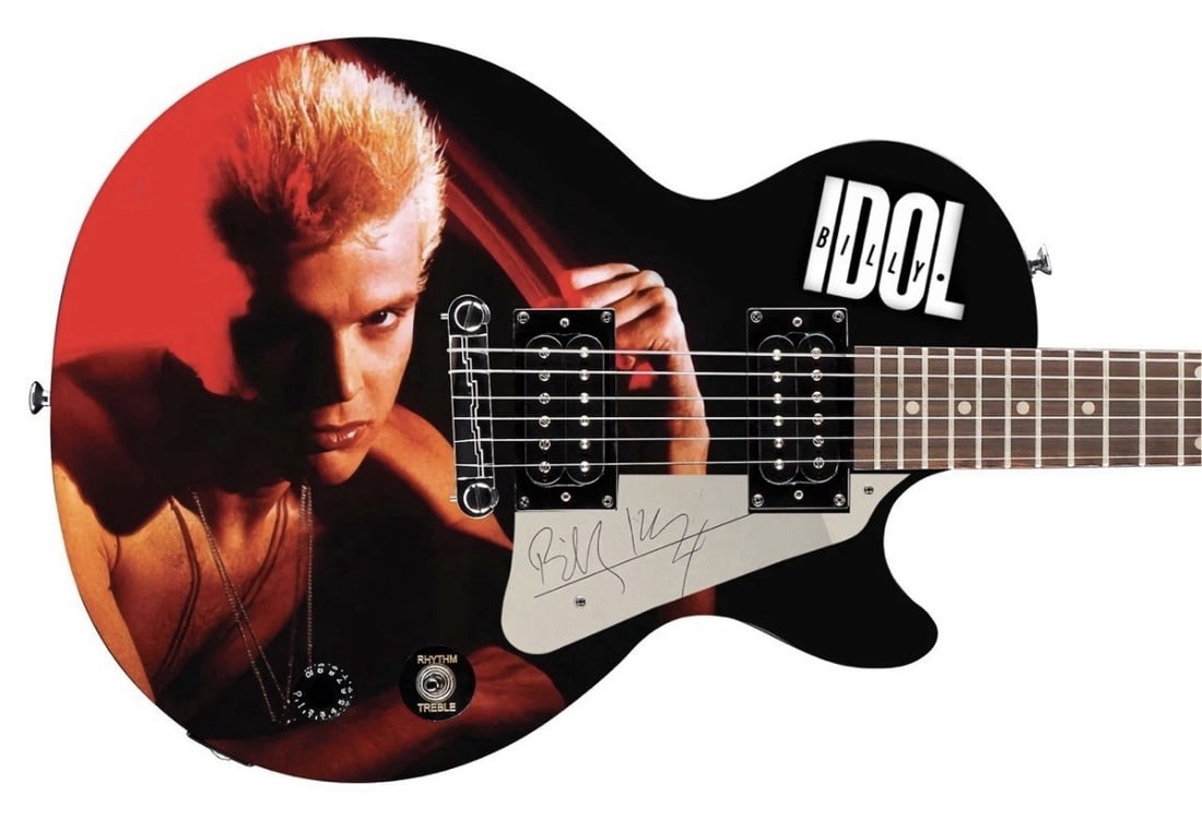 Billy Idol Signed Custom Rebel Yell Graphics Epiphone Les Paul Guitar JSA COA: Billy Idol Signed Custom Rebel Yell Graphics Epiphone Les Paul Guitar JSA COA