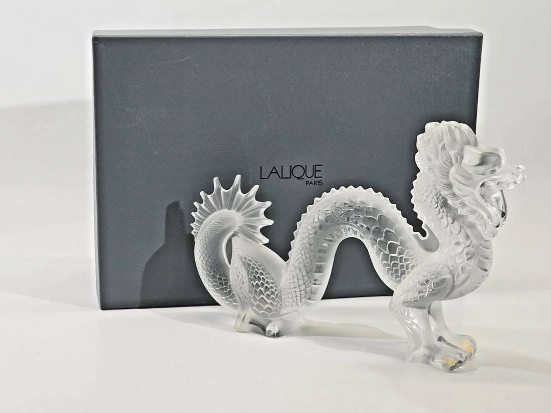 KSD Lalique 1213300 Motif Dragon Crystal Frosted Large 11.5" Chinese Figurine NW (1 of 13)