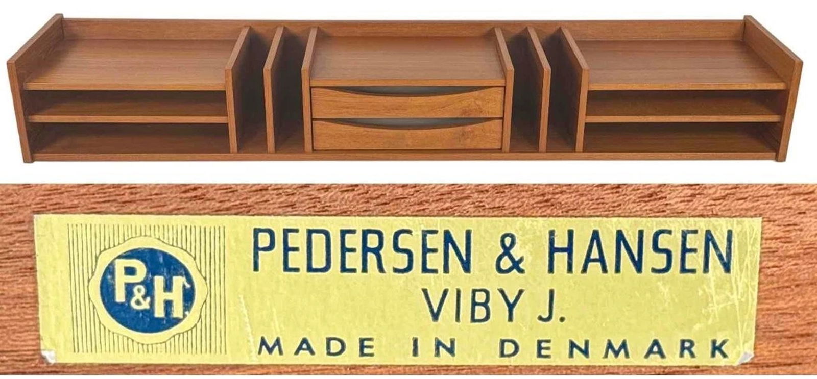Pedersen Hansen Danish Mid Century Modern Long Desk Top File Organizer 2 Drawer (1 of 15)