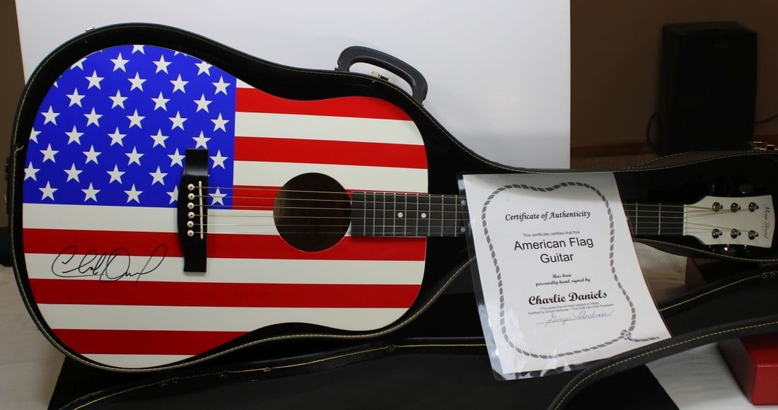Charlie Daniels Signed / Autographed American Flag Full Size Acoustic Guitar: Charlie Daniels Signed / Autographed American Flag Full Size Acoustic Guitar