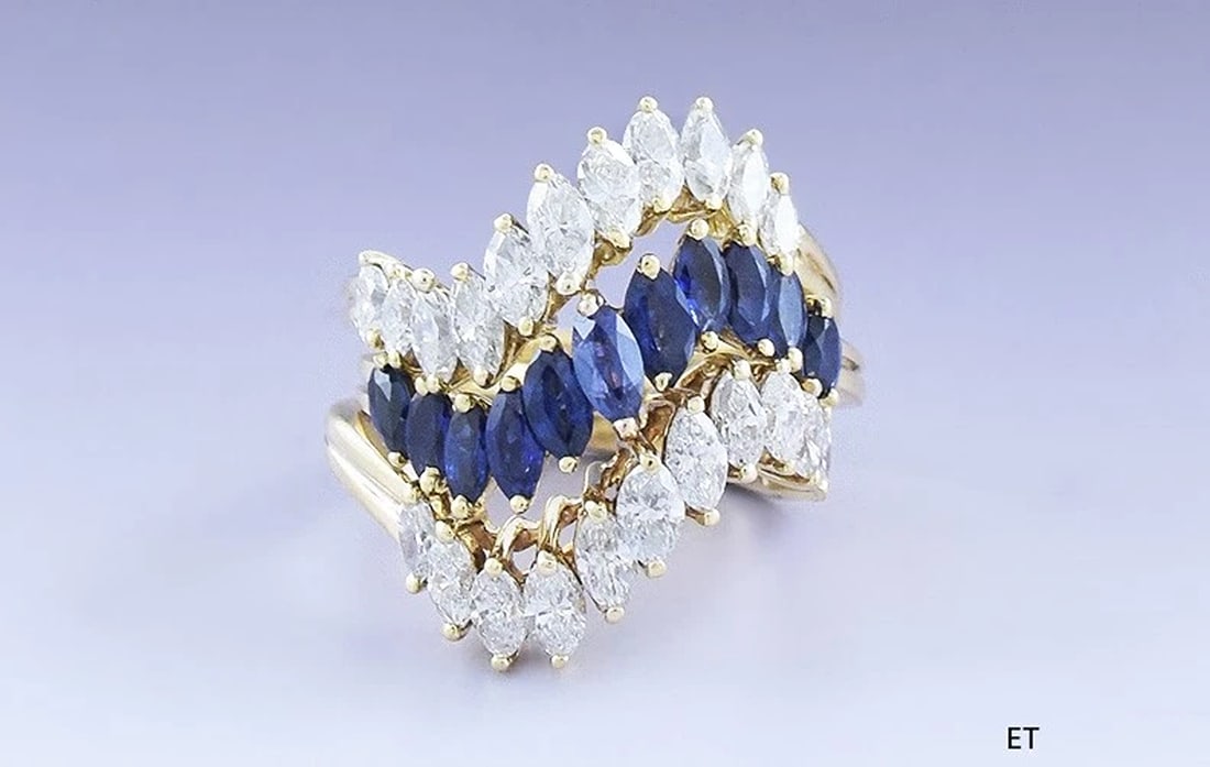 Superb set 3 Stackable 18k Gold 2ct Diamond & 1ct Sapphire Stackable Rings: Condition: Pre-owned - Good: This item has been gently used but is in good condition. It might have a few signs of wear, like light scratches or tarnishing. All imperfections should be shown and descr