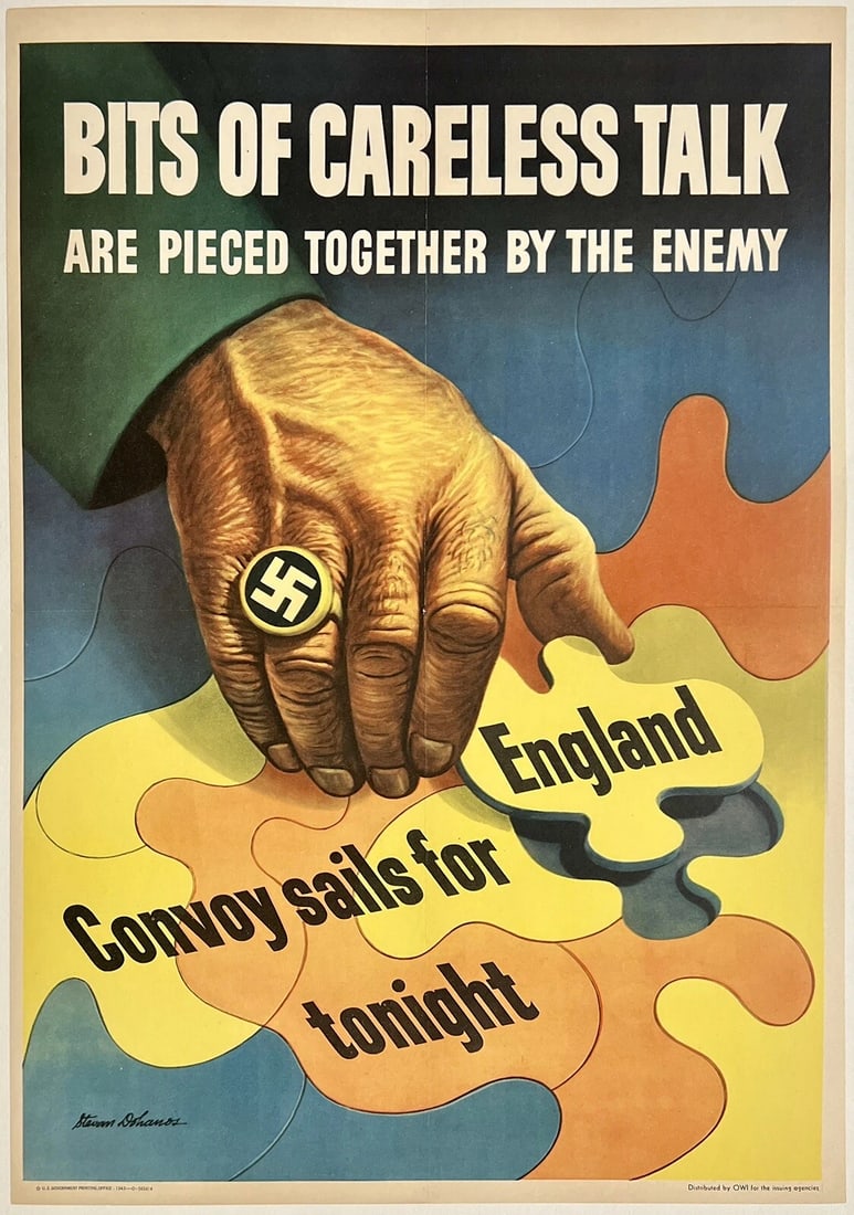 Original Vintage WWII Poster BITS OF CARELESS TALK World War USA Propaganda OL (1 of 5)