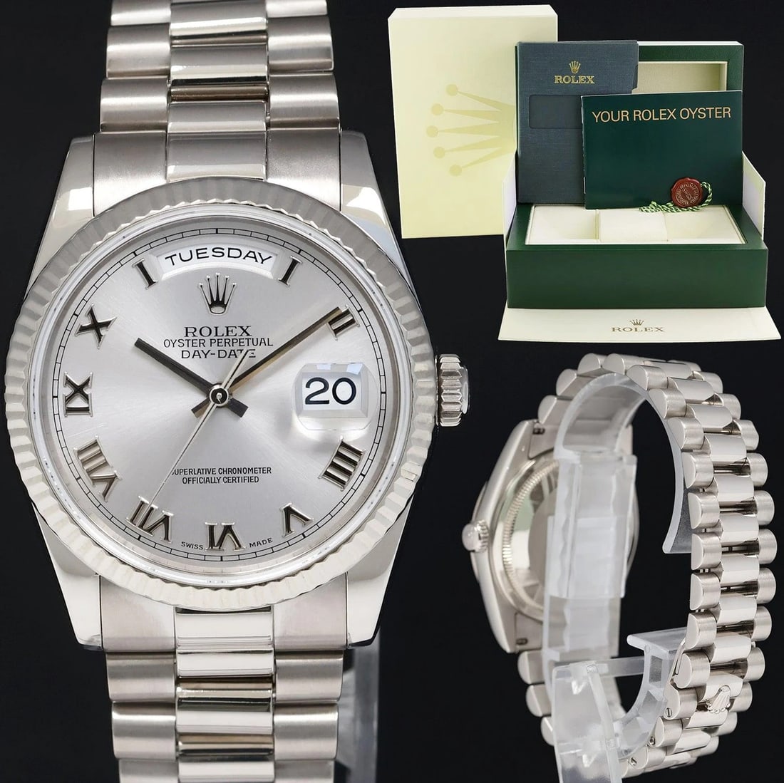 MINT Rolex President Day Date Rhodium Roman 118239 White Gold 36mm Watch Box: Condition: Pre-owned - Excellent,Reference Number: 118239,Model: Rolex President,Case Material: White Gold,Case Size: 36 mm,Brand: Rolex,Department: Men,Type: Wristwatch