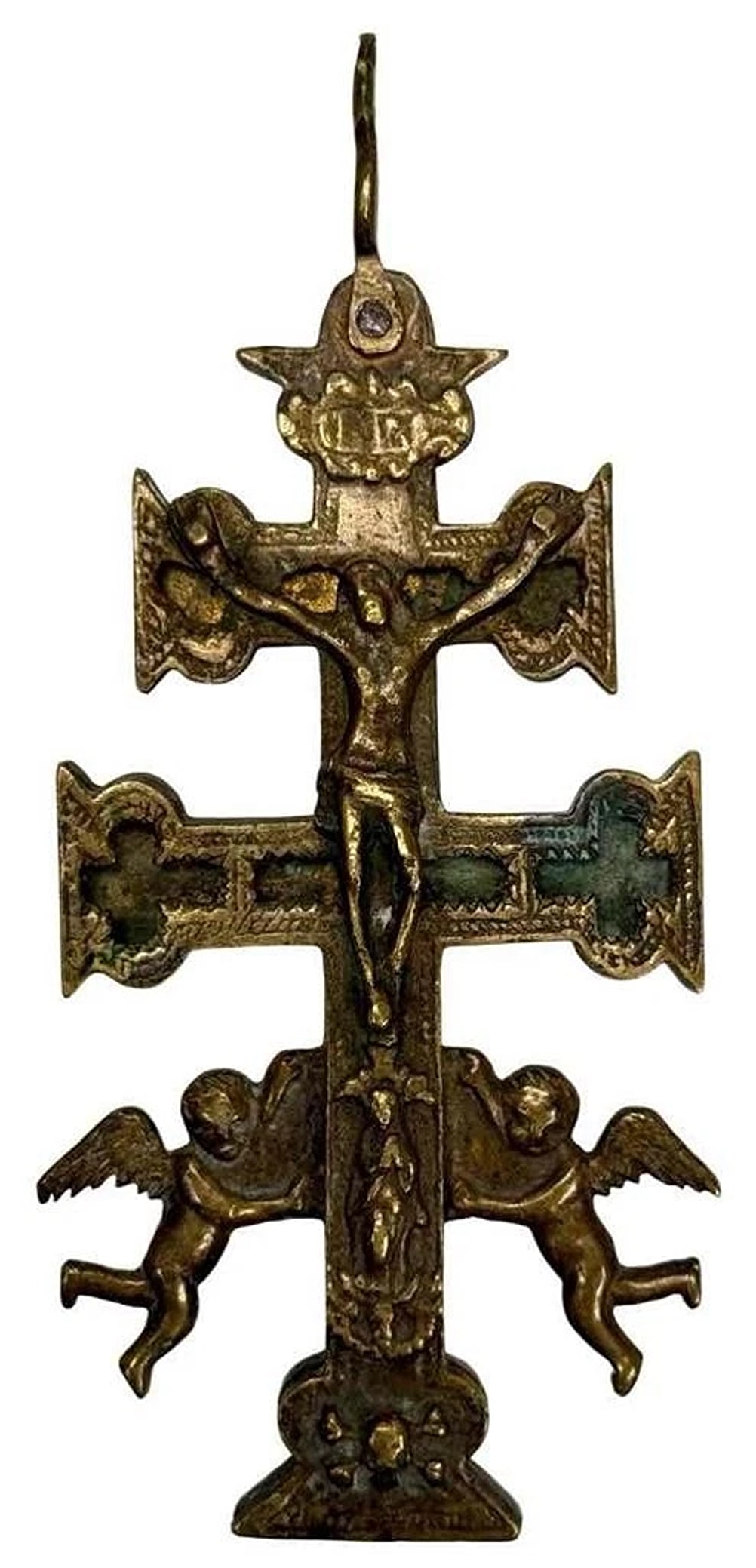 Rare Antique Spanish Colonial Caravaca Bronze Religious Catholic Reliquary Cross (1 of 17)