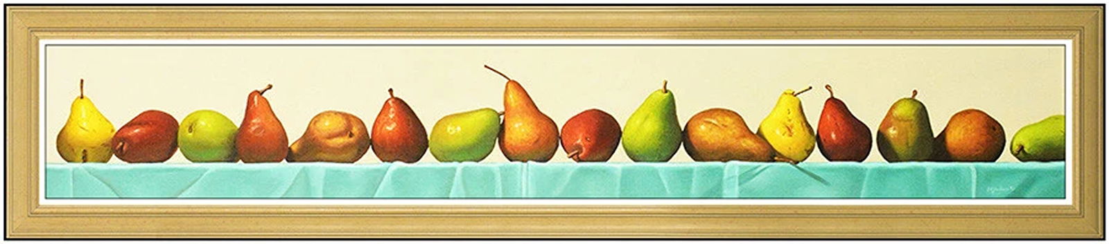 Robert C Jackson Original Oil Painting on Board Large Fruit Still Life Pears Art: measuring approximately 8" x 48" and 16" x 56" Artist: Robert C. Jackson,Size: Large,Signed: Yes,Date of Creation: 1990-1999,Material: Oil,Certificate of Authenticity (COA): Yes,Framing: Framed,Subjec
