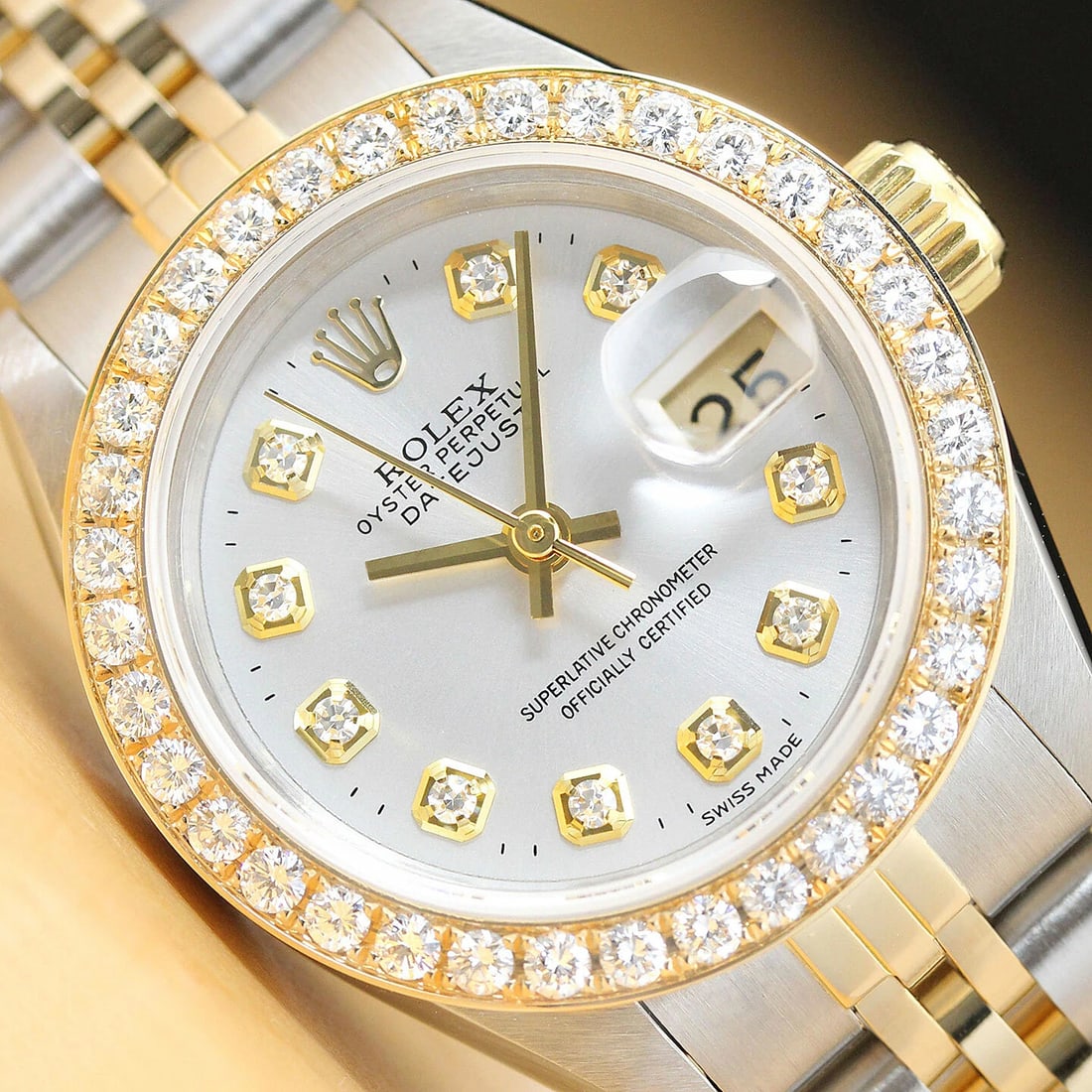 LADIES ROLEX DATEJUST QUICKSET 18K YELLOW GOLD 1.00 CT DIAMOND BEZEL WATCH (1 of 8)