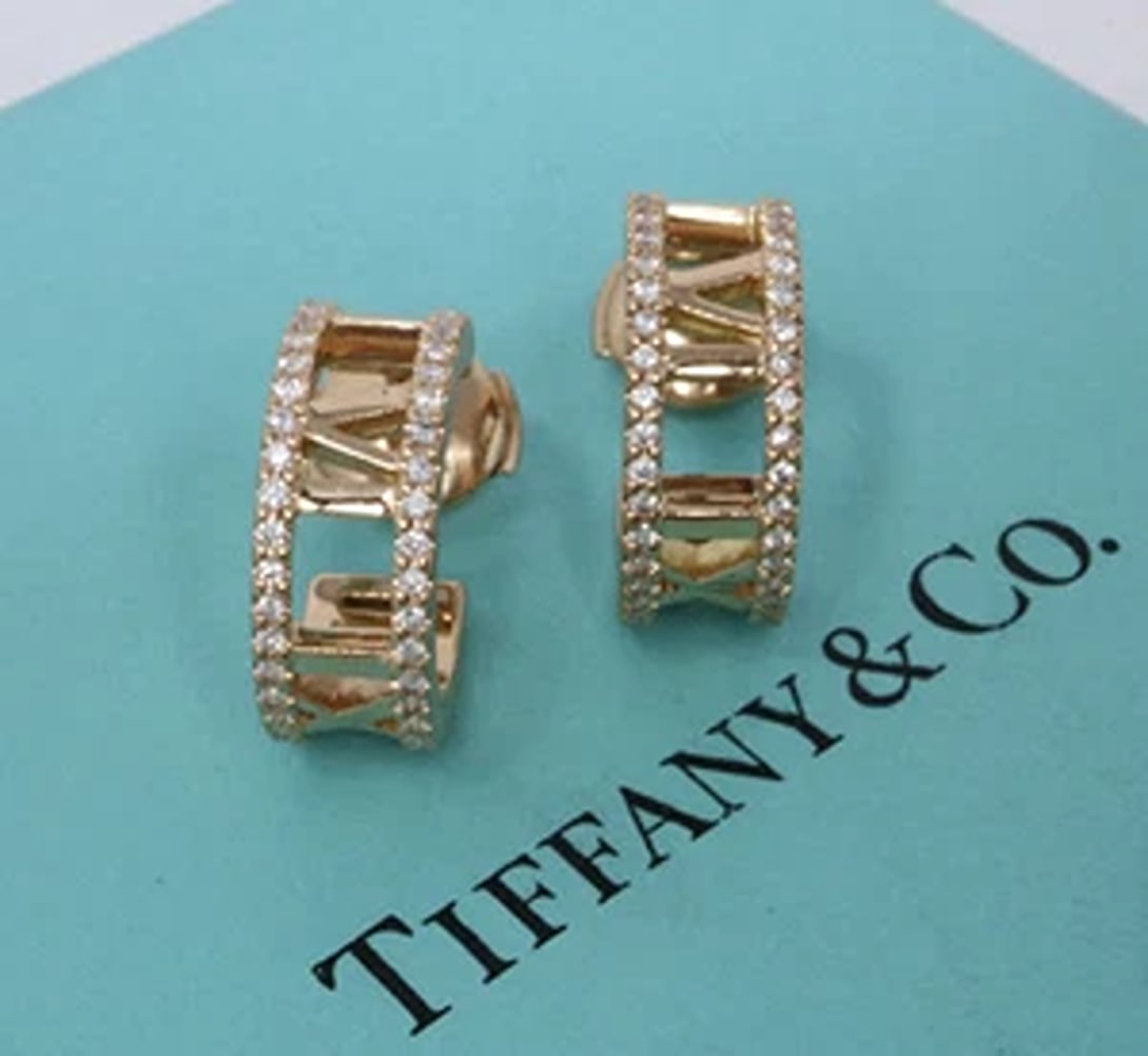 Tiffany & Co Atlas Diamond Hoop Earrings 18k Rose Gold $4500 (1 of 8)