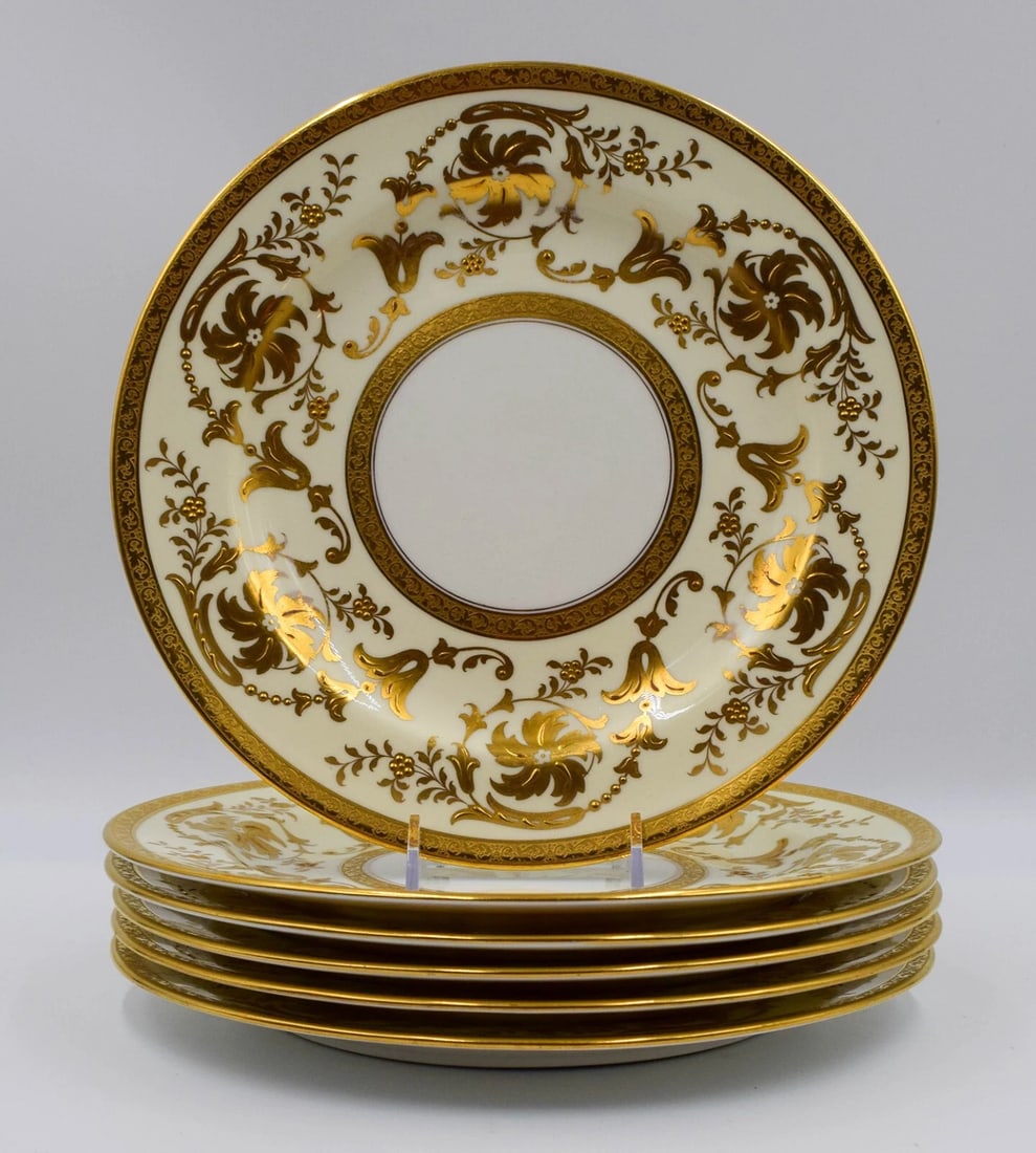 Set of 6 Cauldon Fantastic Raised Gold Custom Ordered Dinner Plate: Set of 6 Cauldon Fantastic Raised Gold Custom Ordered Dinner Plate. Made for Higgins & Seiter. 10 inch dia. X 3/4 inch hi