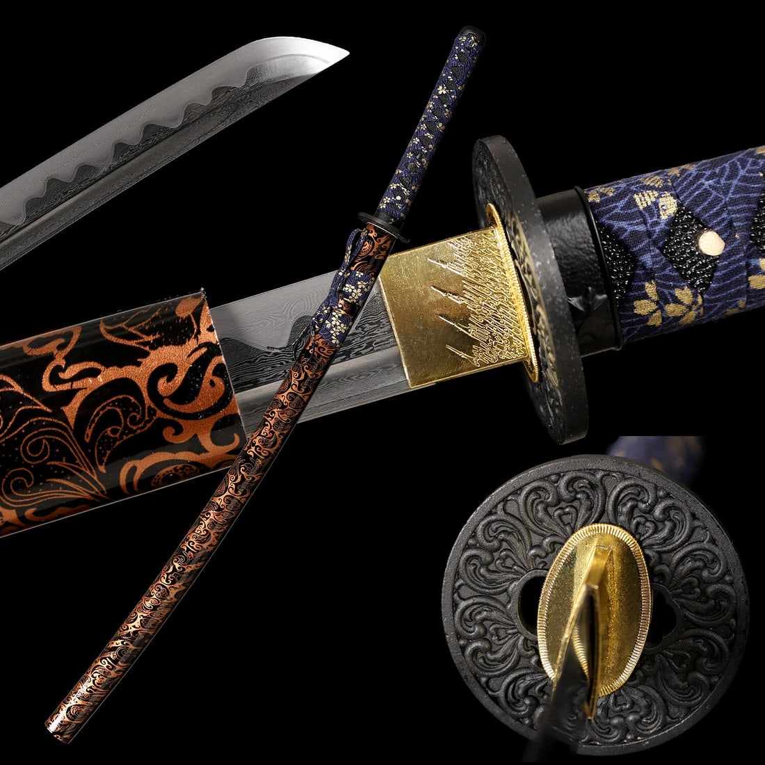 Japanese Damascus Folded Steel Katana Sword: Overall Length: 40.5 Inch /104Cm Nagasa Length: 27.8inch/70.5cmHandle Length: 10.6 Inch / 27 Cm. Condition: New: A brand-new, unused, unopened, undamaged i