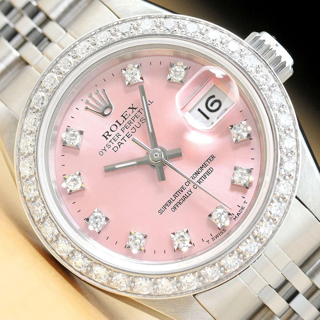 LADIES ROLEX DATEJUST FACTORY DIAMOND DIAL 18K WHITE GOLD SS PINK WATCH (1 of 7)