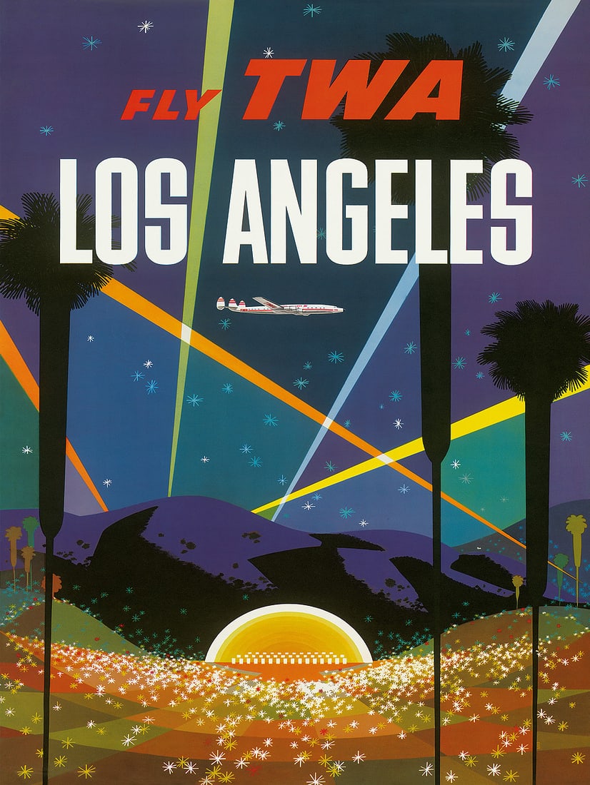 Vintage David Klein TWA Poster Los Angeles Hollywood Bowl Mid Century Modern (1 of 2)