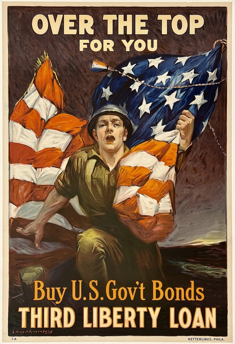 Original Vintage Poster OVER THE TOP FOR YOU THIRD LIBERTY LOAN WWI World War OL (1 of 5)