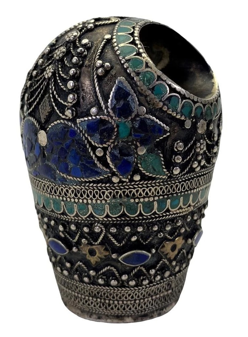 Antique Middle Eastern Arabic Silver Lapis Lazuli Turquoise Wax Seal Signet Ring (1 of 10)