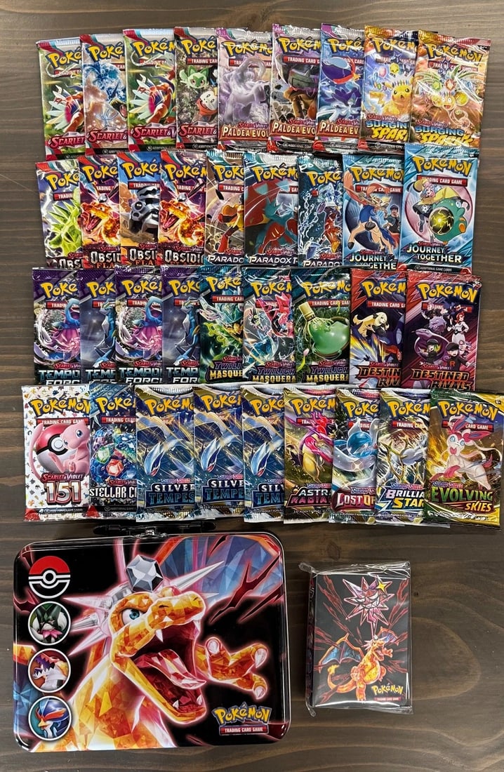 Pokemon x36 Factory Sealed Booster Packs EVOLVING SKIES, DESTINED RIVALS + MORE: OU ARE GUARANTEED TO GET ALL THE PACKS, AND ITEMS PICTURED!x4 SCARLET VIOLET BASE PACKSx3 PALDEA EVOLVED PACKSx4 OBSIDIAN FLAMES PACKSx3 PARADOX RIFT PACKSx4 TEMPORAL FORCES PACKSx3 TWILIGHT MASQUERAD