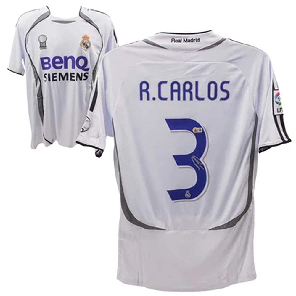 Roberto Carlos Signed Real Madrid FC Home Soccer Jersey #3 with Beckett Witness (1 of 4)
