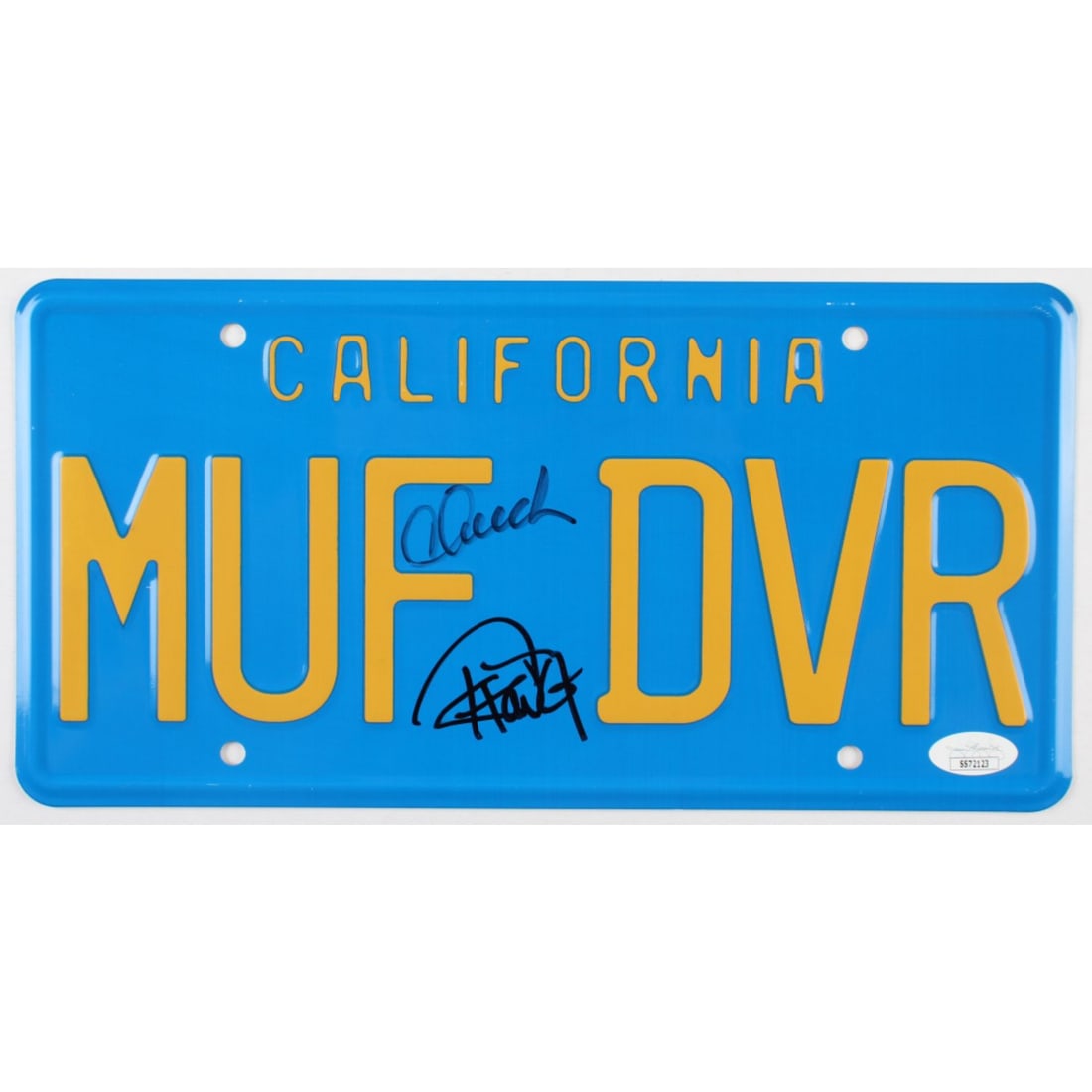 Cheech Marin & Tommy Chong Signed "Up in Smoke" License Plate (JSA COA): Cheech Marin & Tommy Chong Signed "Up in Smoke" License Plate (JSA COA)