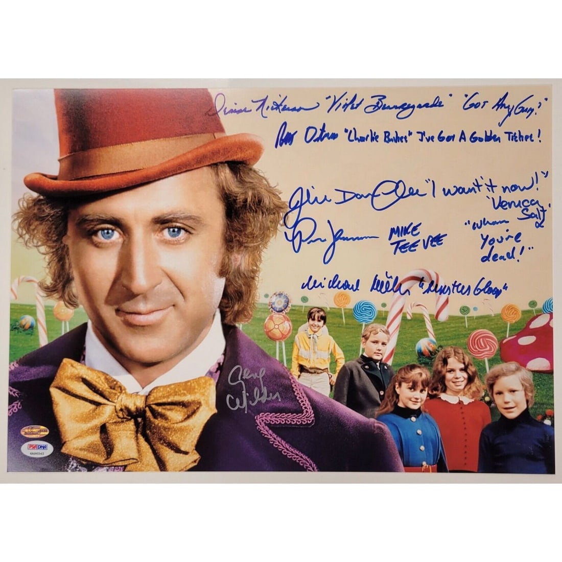 Gene Wilder + Willy Wonka Cast 6 AUTOS signed 12x17 Photo Poster + Quotes (PSA LOA) (1 of 2)