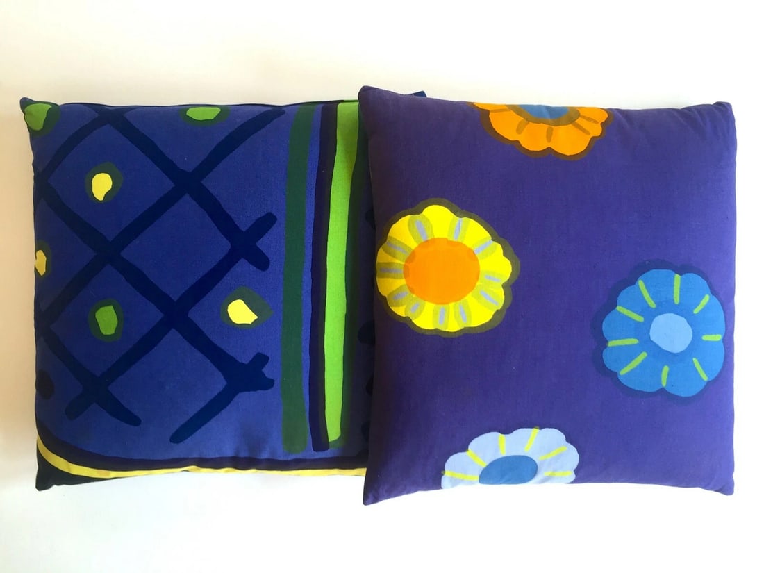 MARIMEKKO RARE 1960'S ORIG VNTG SCANDINAVIAN MID CENTURY MODERN THROW PILLOWS: Condition: Pre-owned,Size: 14 X 14,Shape: Square,Style: Mid-Century Modern,Material: 100% Cotton,Theme: Art,Pattern: Abstract,Type: Cushion,Color: Blue,Brand: Marimekko,Room: Bedroom,Modified Item: No