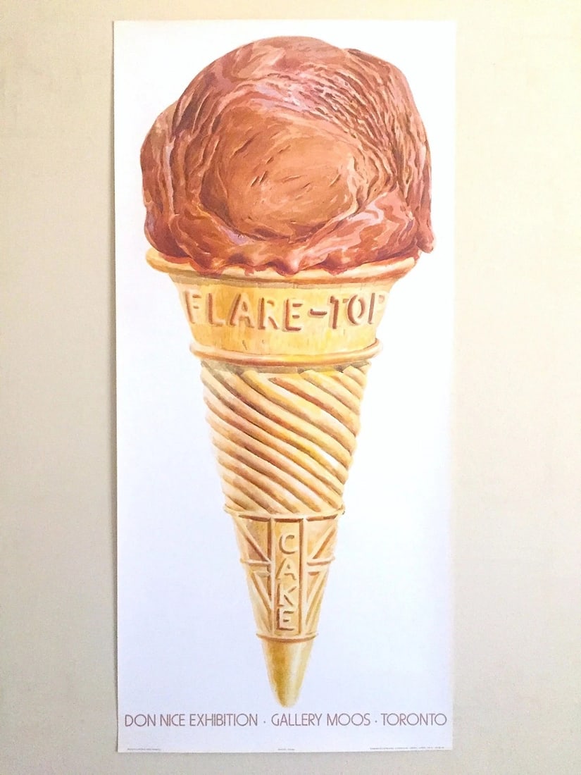 DON NICE RARE VTG 1980 ICE CREAM CONE LITHOGRAPH PRINT POP ART EXHIBITION POSTER: MEASURES 18" W X 39" H.Condition: Used,Size: Large (up to 60in.),Artist: DON NICE,Style: Pop Art,Theme: Exhibitions,Type: Poster,Features: RARE OUT OF PRINT,Subject: Food,Original/Licensed Reprint: Li