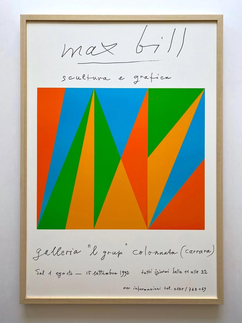 MAX BILL RARE VTG 1992 SERIGRAPH PRINT FRAMED LARGE MODERNIST EXHIBITION POSTER: MEASURES 27 7/8" W X 39 3/4" H X 1 1/2" D. Condition: Used,Country of Origin: Italy,Type: Poster,Year of Production: 1992,Size: Large,Theme: Art, Exhibitions,Features: Brand Newly Custom Framed,Framin
