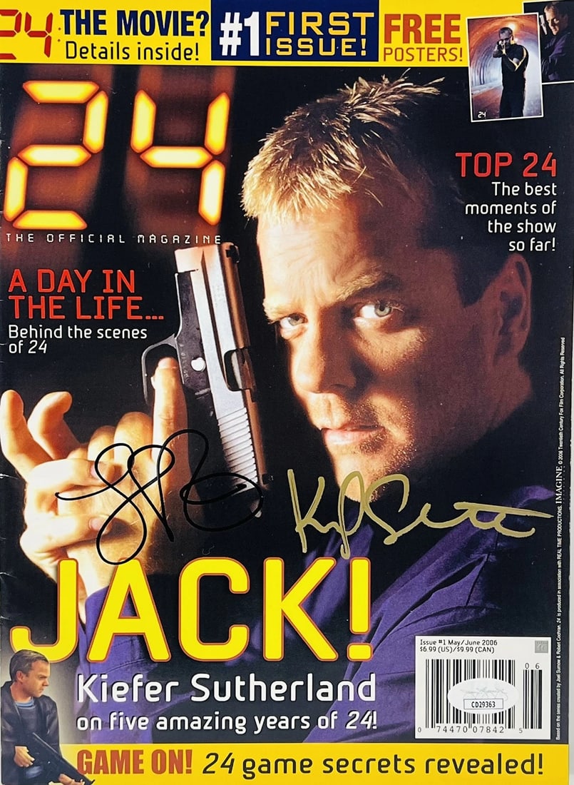 KIEFER SUTHERLAND MARY LYNN RAJSKUB Signed Autograph "24" Full Magazine JSA COA: Industry: Television,Signed by: Kiefer Sutherland and Mary Lynn Rajskub,Signed: Yes,Autograph Authentication: James Spence (JSA),Object Type: Magazine,Original/Reproduction: Original,Show: 24