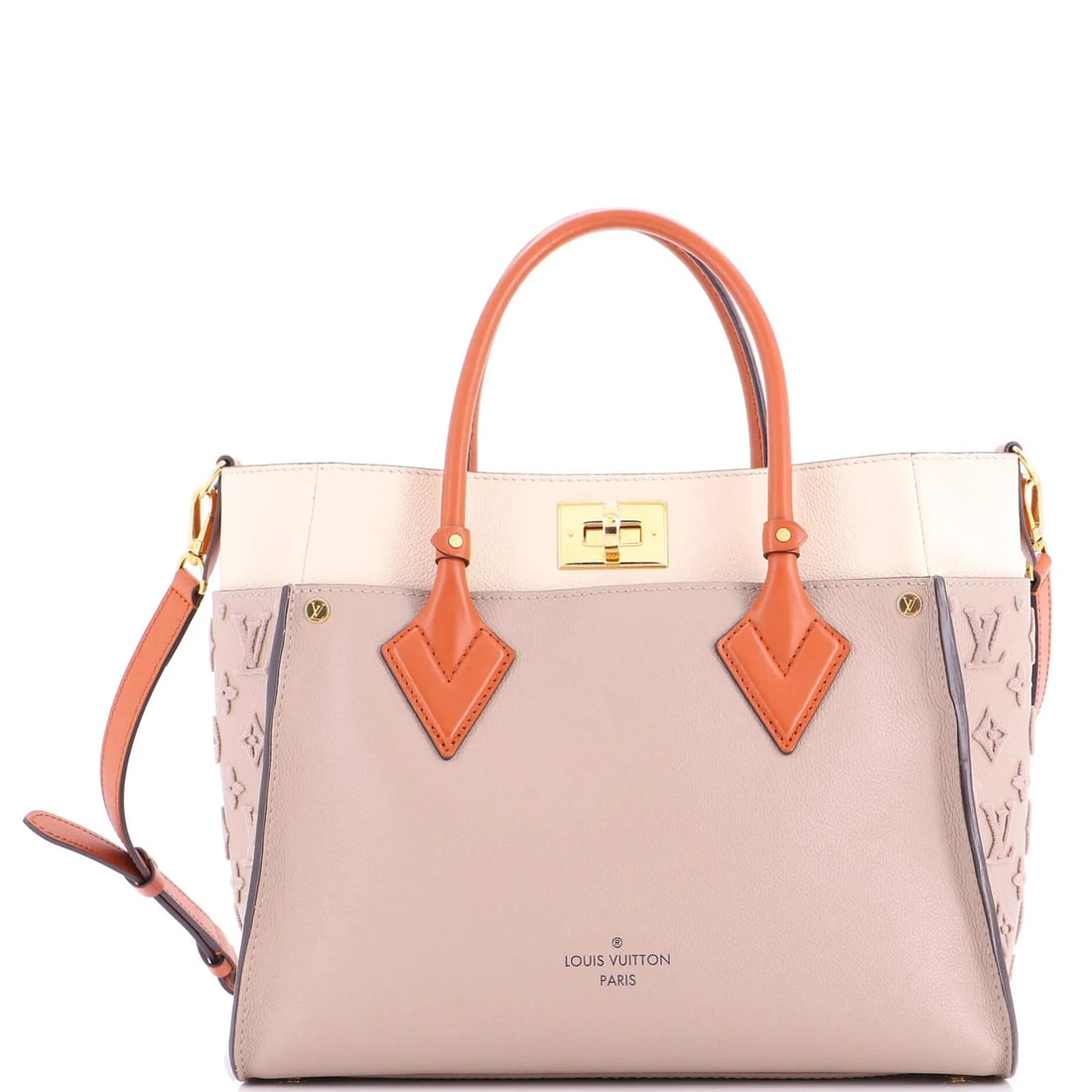 Louis Vuitton On My Side Tote Monogram Tuffetage Leather MM: Accessories: With StrapMeasurements: Handle Drop 4", Height 10", Width 12", Depth 5", Strap Drop 20-22". Condition: Pre-owned - Excellent,Brand: Louis Vuitton,Exterior Material: Leather,Style: Totes,E