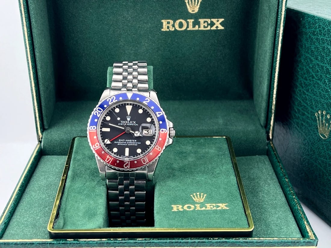 Vintage Rolex GMT Master Pepsi 1675 40mm Red Blue Bezel Steel Jubilee Box (1 of 10)