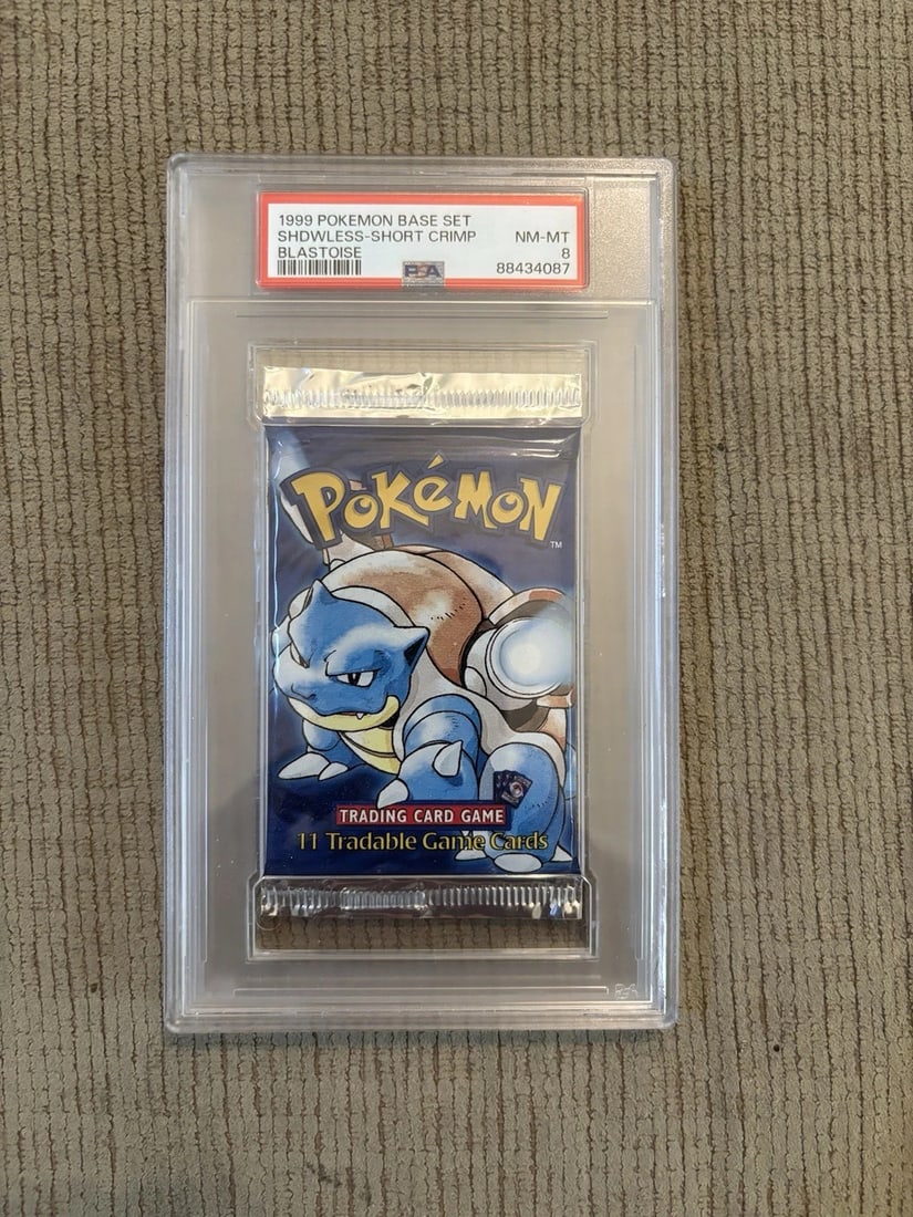 Pokemon Base Set Shadowless Blastoise Short Crimp Sealed Booster Pack PSA 8 NR! (1 of 2)
