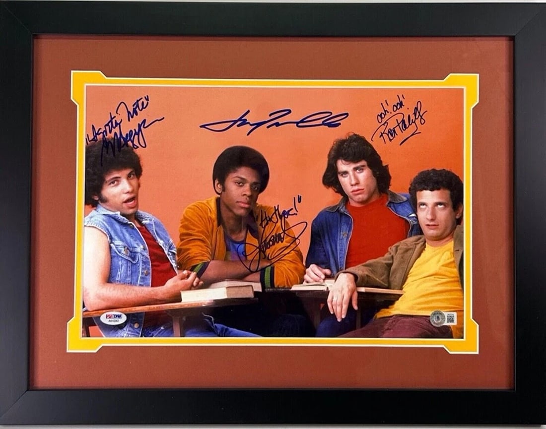 WELCOME BACK KOTTER John Travolta R. Palillo +2 Signed Framed Photo BAS PSA LOA: Industry: Television,Signed by: John Travolta, Ron Palillo, R. Hegyes, L. Hilton-Jacobs,Signed: Yes,Autograph Authentication: BAS hologram and PSA LOA,Object Type: Framed Signed 12 x 16 Photo,Original
