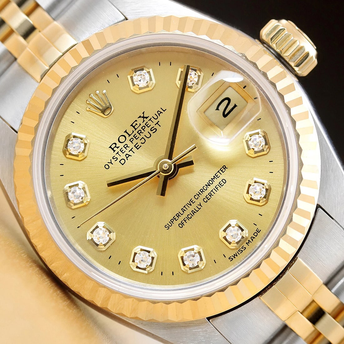 ROLEX LADIES DATEJUST CHAMPAGNE DIAMOND 2 TONE 18K YELLOW GOLD 69173 WATCH (1 of 9)