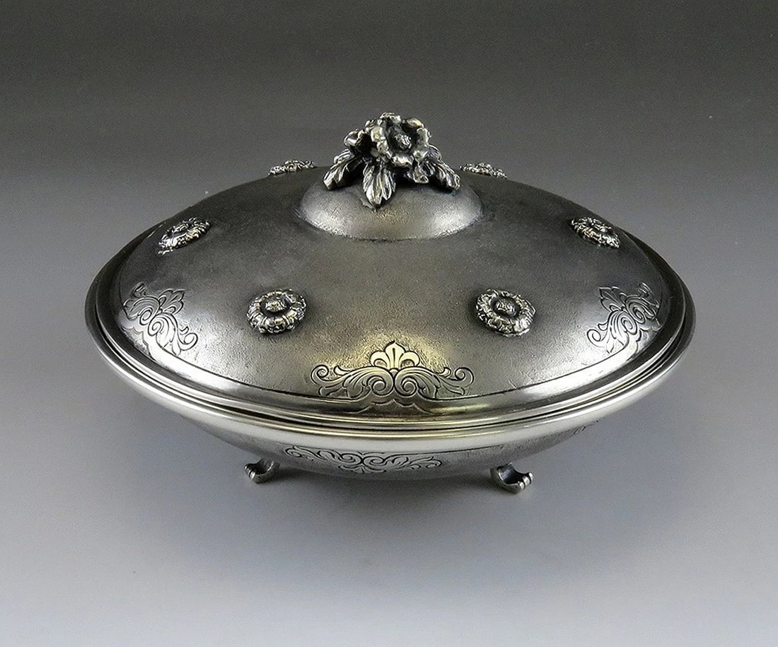Vintage Italian Matte Silver Flying Saucer Shaped Flower Sugar Dish Covered Bowl (1 of 9)