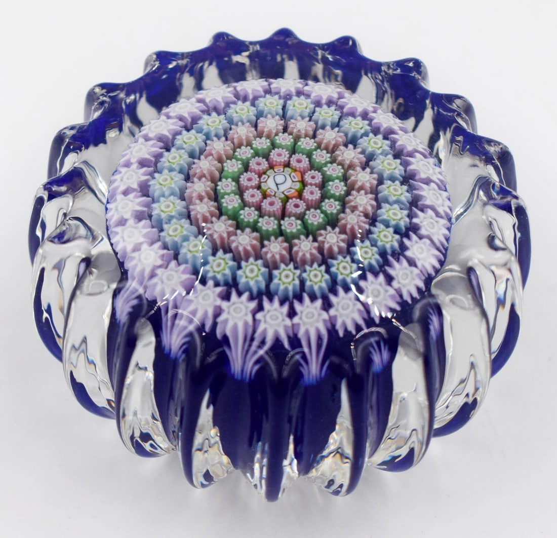 Vintage Perthshire Art Glass Paperweight - Millefiori: Measures 2 1/2" wide by 1 3/8" high. . Condition: Used,Type: Paperweight,Production Style: Art Glass