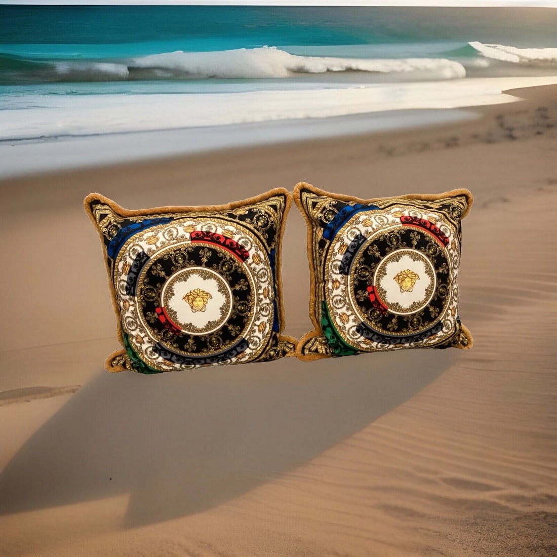 Set Of -2 Custom Made Xl Versace Multi Color Velvet Pillows Sz28??28: Condition: Pre-owned: An item that has been used or worn previously. See the seller’s listing for full details and description of any imperfections. ,Brand: Versace,Type: Decorative Pillow,Color: Mu