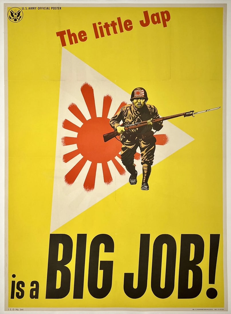Original Vintage Poster THE LITTLE JAP IS A BIG JOB! Propaganda USA WWII LINEN (1 of 5)