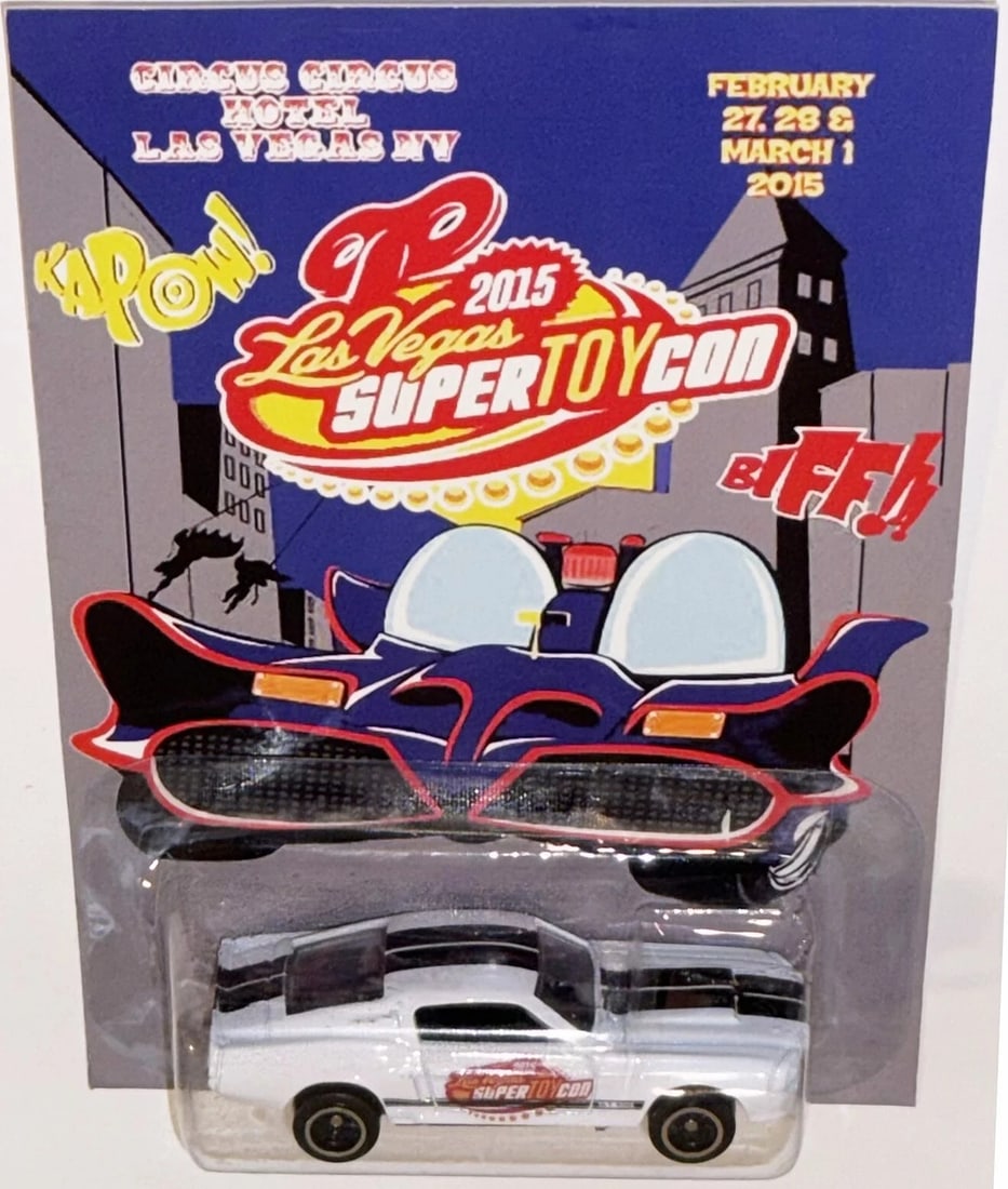 White Ford Mustang Custom Hot Wheels Car 2015 Vegas Convention Series w/RR: Condition: Used