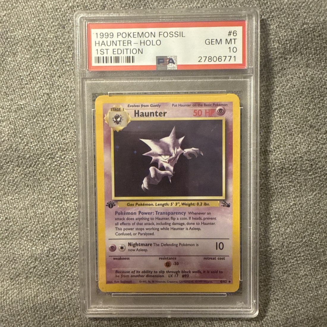 Pokemon Haunter Fossil 1st Edition Holo PSA 10 GEM MINT #6/62 1999 Card WOTC: Pokemon Haunter Fossil 1st Edition Holo PSA 10 GEM MINT #6/62 1999 Card WOTC