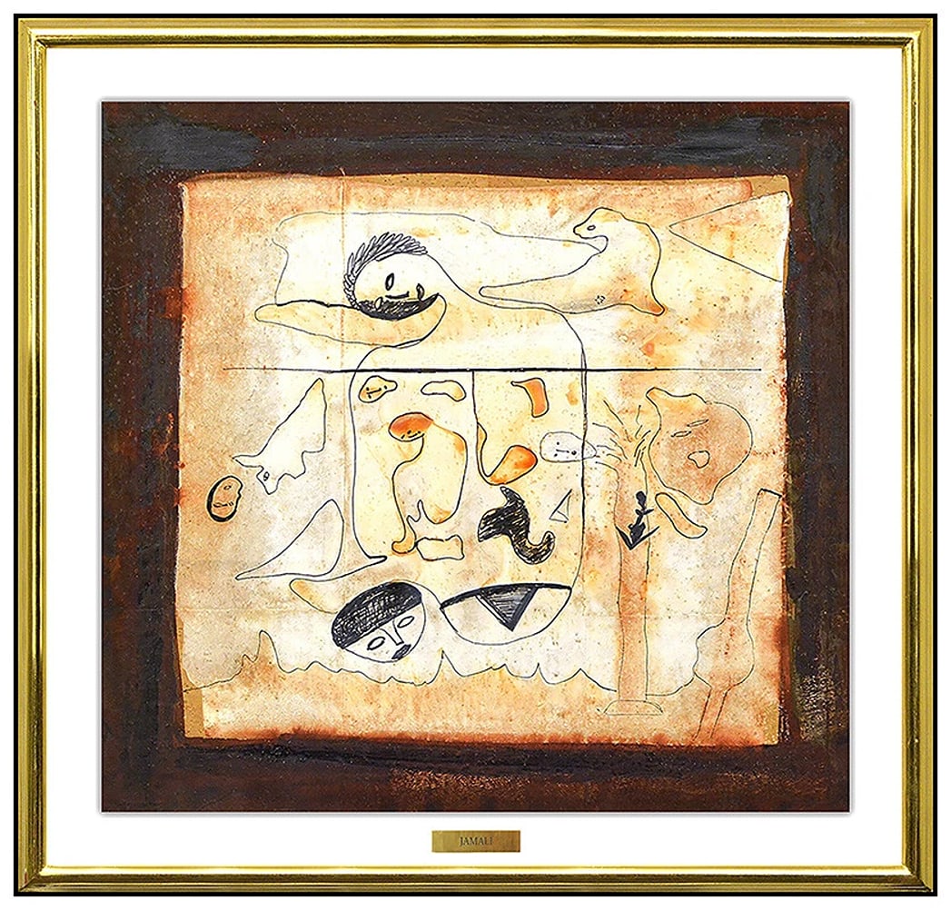 Jamali Original Figurative Portrait Pigmentation Painting On Cork Signed Framed: Condition: Used,Title: The Upside Down Original,Type: Painting,Certificate of Authenticity (COA): Yes,Signed: Yes,Original/Licensed Reproduction: Original,Artist: Jamali,Production Technique: Pigmenta