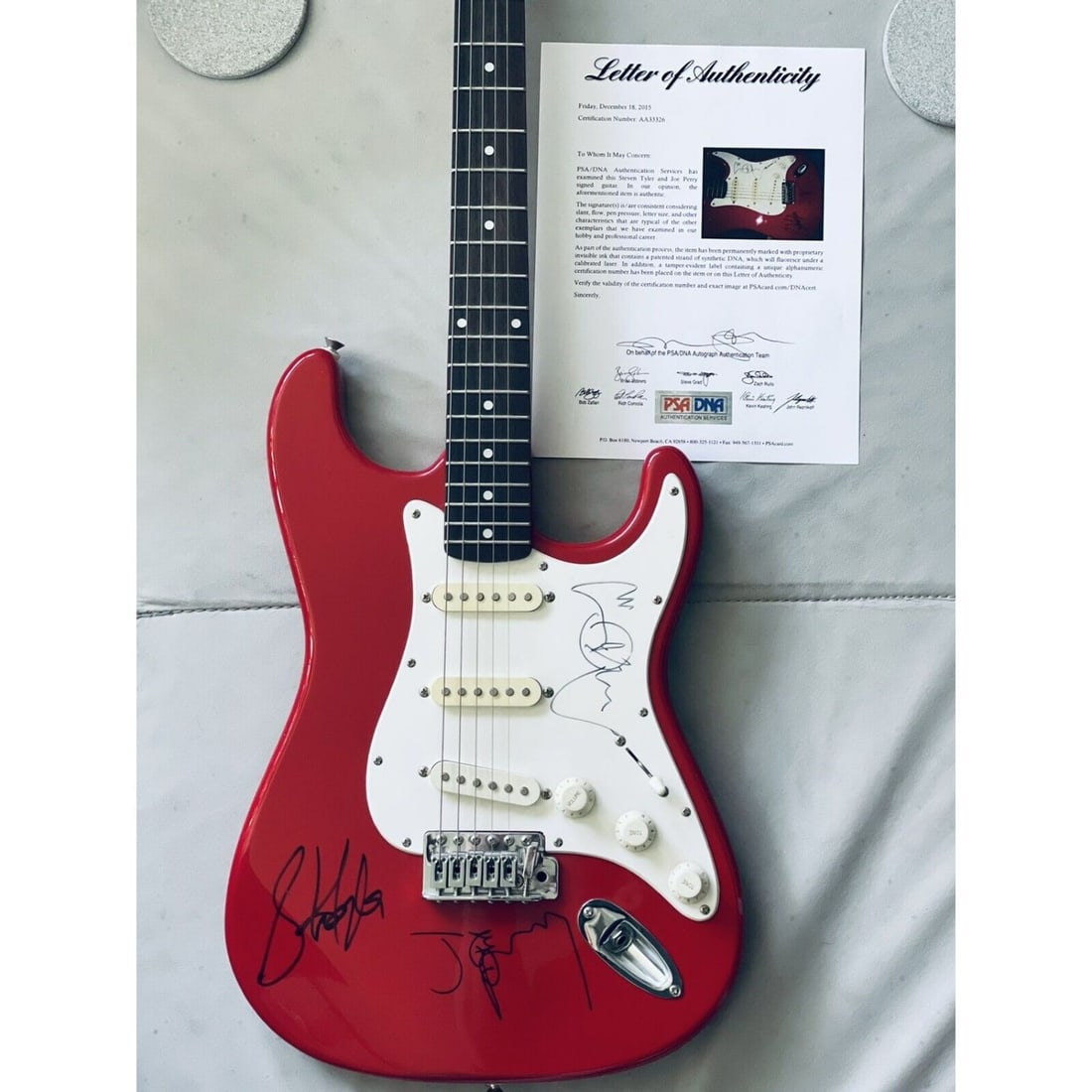 STEVEN TYLER & JOE PERRY SIGNED FENDER GUITAR BODY (PSA LOA) (1 of 3)