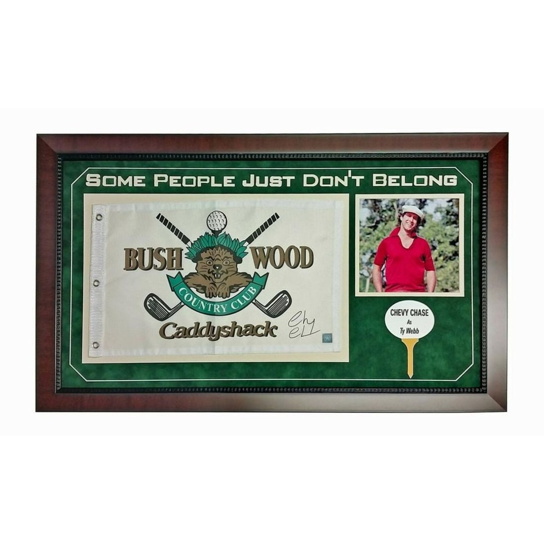 Chevy Chase Signed Caddyshack Flag Frame Collage JSA: Chevy Chase Signed Caddyshack Flag Frame Collage JSA