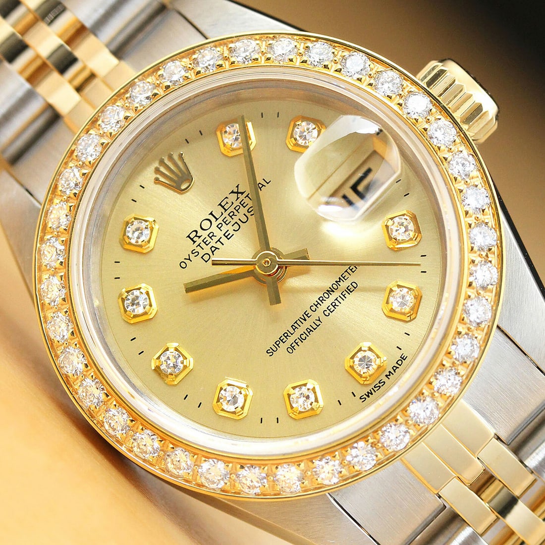 LADIES ROLEX DATEJUST CHAMPAGNE DIAMOND 18K YELLOW GOLD/STAINLESS STEEL WATCH (1 of 2)