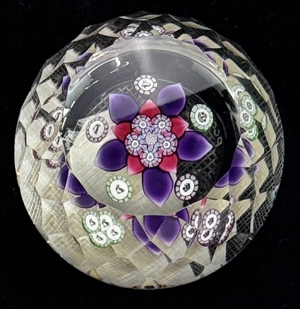 Perthshire Millefiori Glass Cane Butterfly Mushroom Duck Picture Paperweight: This paperweight measures about 2 1/4 inches in diameter.. Condition: Used: An item that has been used previously. The item may have some signs of cosmetic wear, but is fully operational and functions